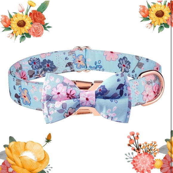 Dog Collar Adjustable Puppy Collars for  Medium Boy&Girl Dogs (M, Light Blue 02) - Picture 4 of 5